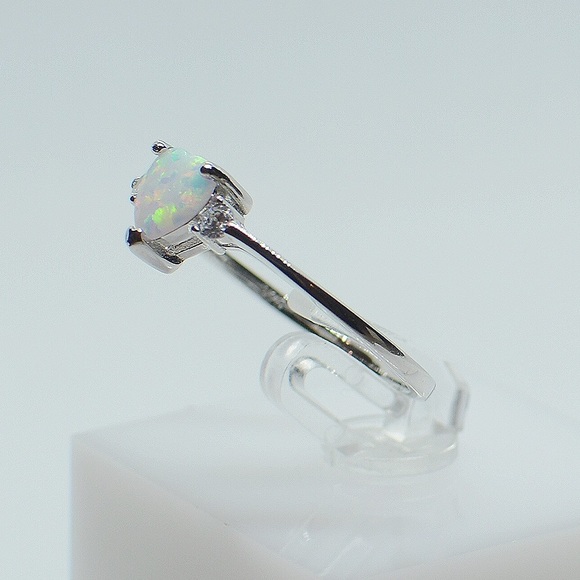 .925 Sterling Silver White Opal Heart Ring - Picture 4 of 6